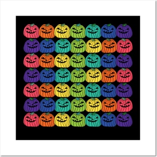 Spooky Halloween Pumpkins in Rainbow Colors Square Posters and Art